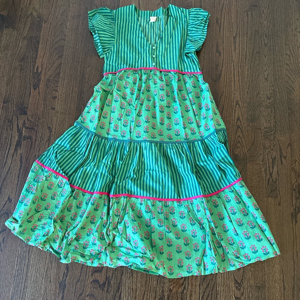 Printfresh Green and Pink Floral Dress